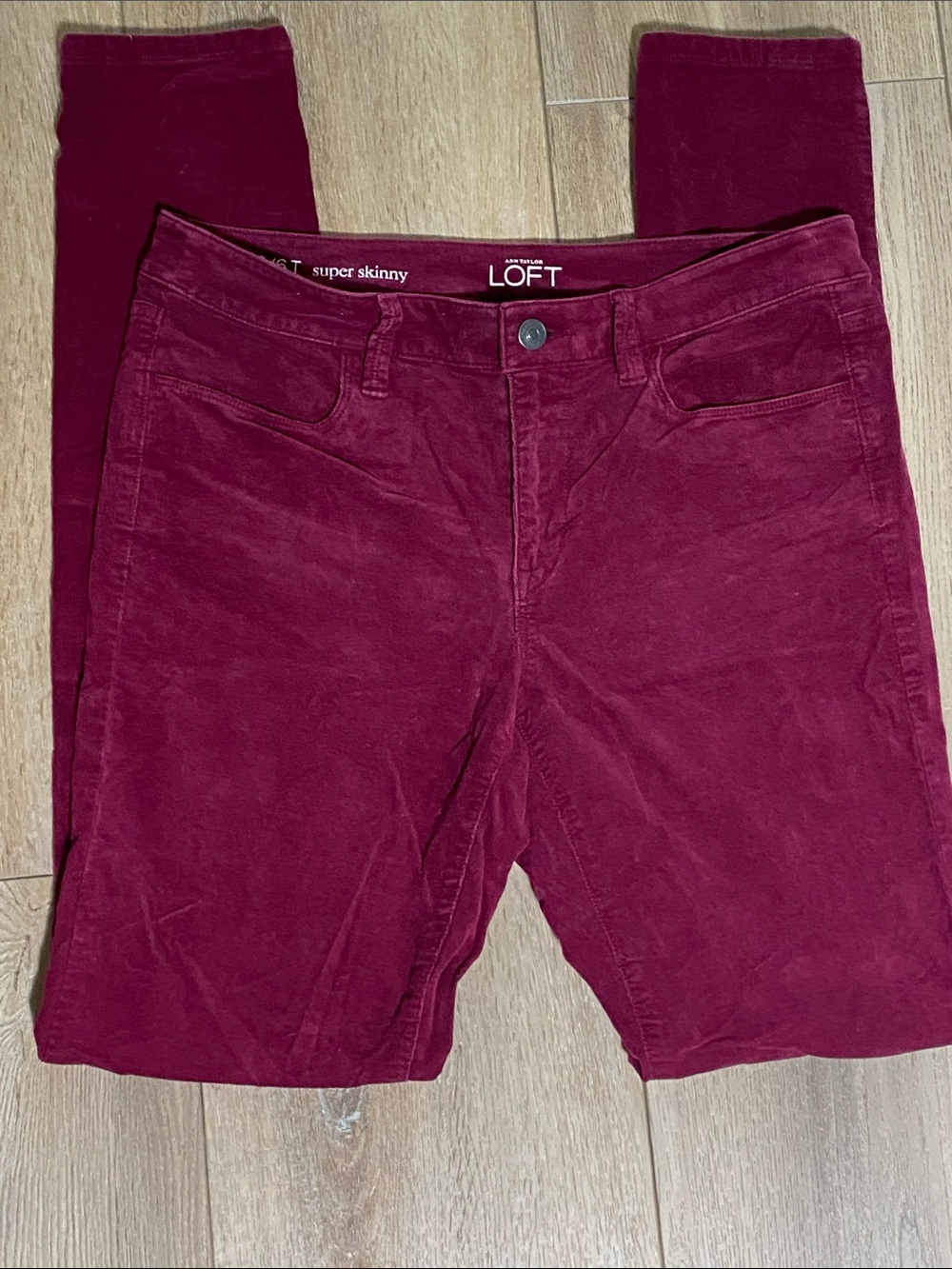 Ann Taylor LOFT Super Skinny velour  pants Deep Wine 28 6T